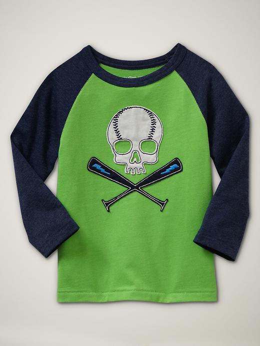 View large product image 1 of 1. Embroidered graphic raglan T