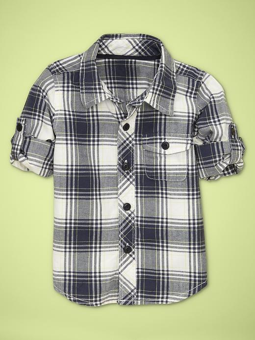 save on Gap Convertible Navy Plaid Shirt