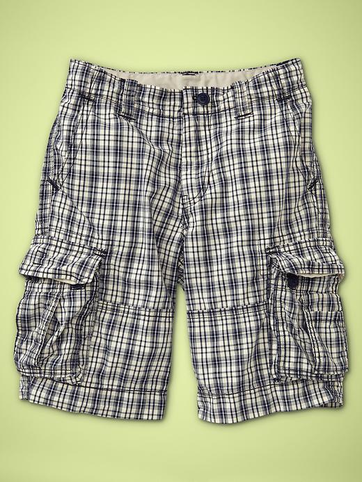 save on Gap Navy Plaid Cargo Shorts