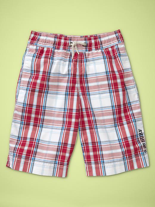 save on Gap Navy And Red Plaid Swim Trunks