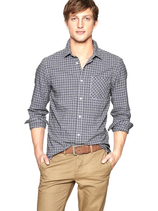 View large product image 1 of 1. Crinkle square plaid shirt (slim fit)