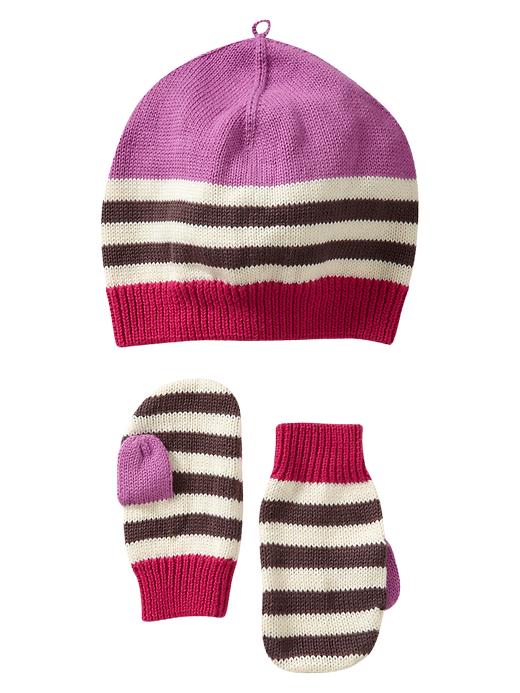 View large product image 1 of 1. Favorite striped hat and mitten set