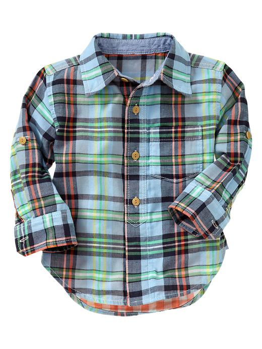 View large product image 2 of 2. Double-weave convertible plaid shirt