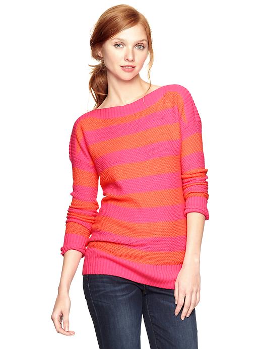 View large product image 1 of 1. Moss stitch striped boatneck sweater