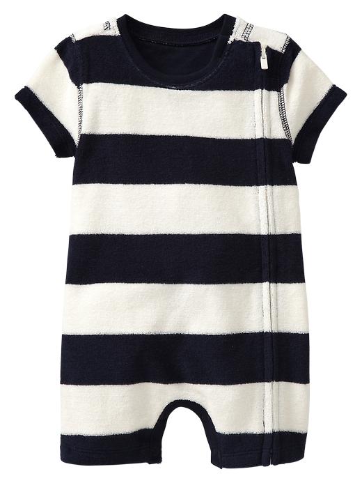 View large product image 1 of 1. Striped terry zip one-piece
