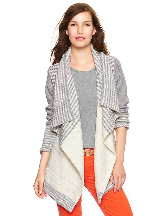 View large product image 1 of 1. Drapey stripe cable cardigan