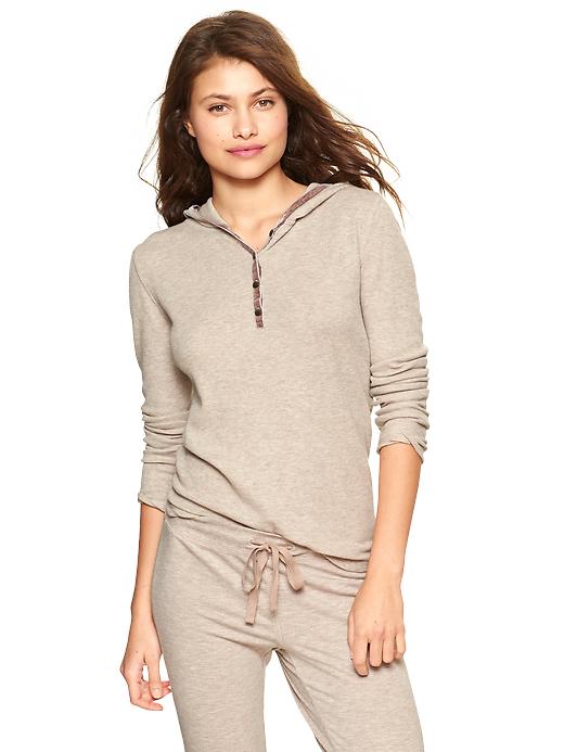 UPC 131355400020 Gap Velvet Trim Waffle Hoodie Oatmeal heather