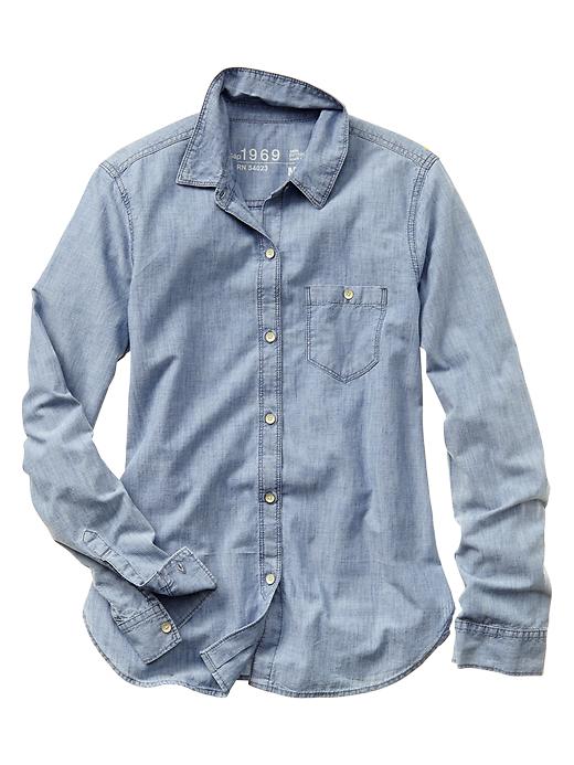 Image number 2 showing, 1969 chambray one-pocket shirt