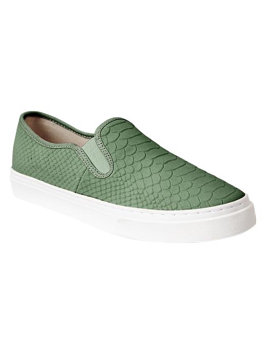 View large product image 1 of 1. Snakeskin textured slip-on sneakers