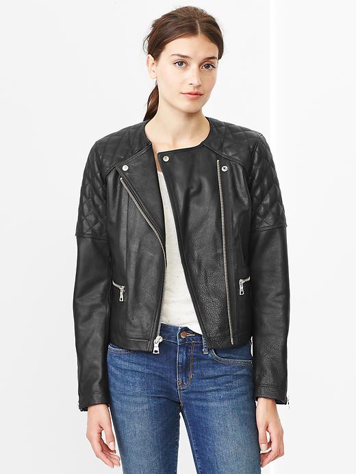 Image number 1 showing, Quilted leather moto jacket