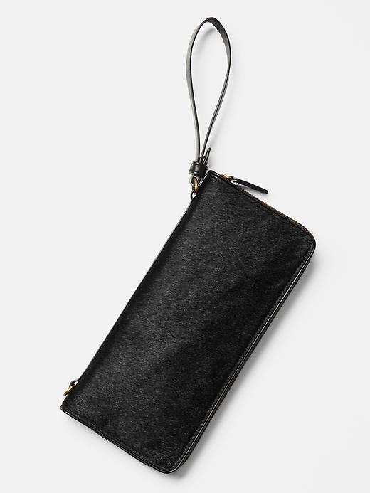 View large product image 1 of 3. Calf hair wristlet clutch