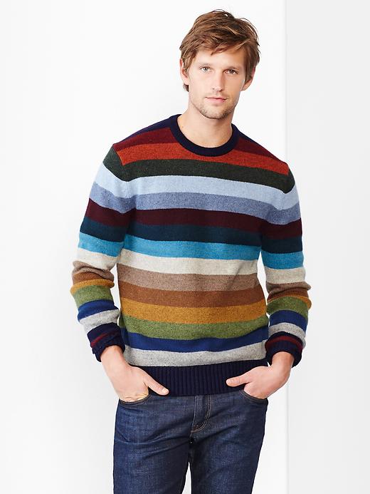 Image number 1 showing, Lambswool holiday stripe sweater