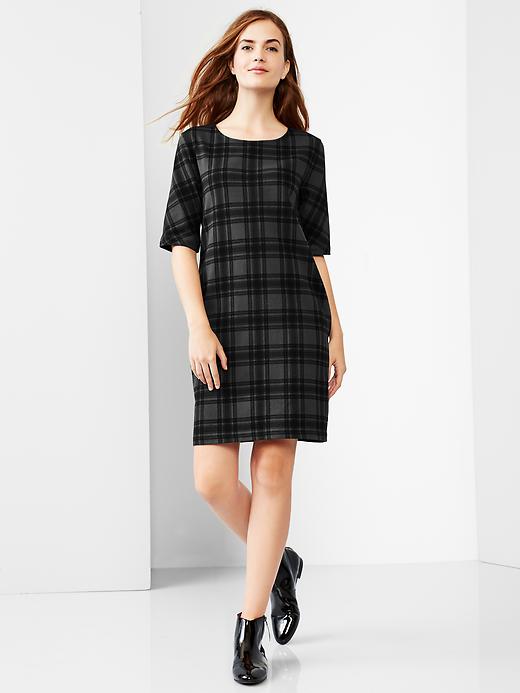View large product image 1 of 1. Elbow-sleeve plaid dress