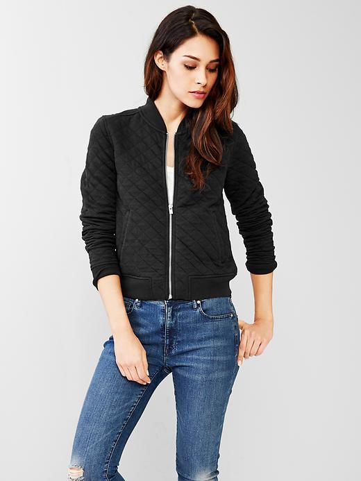 View large product image 1 of 1. Quilted knit bomber