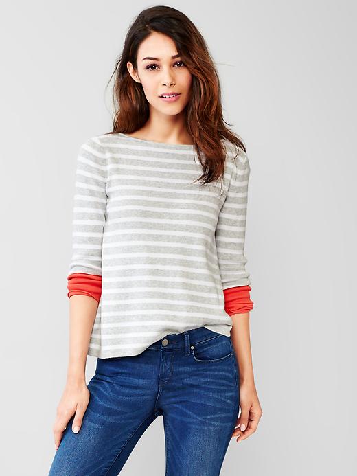 Image number 7 showing, Stripe boatneck A-line sweater