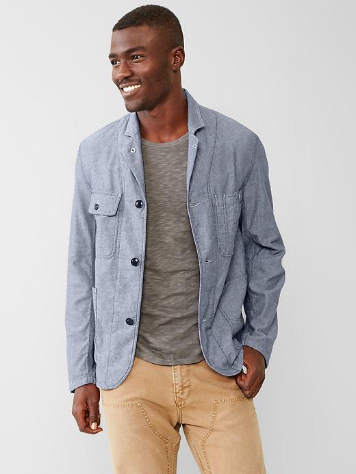Image number 1 showing, Double-layer chambray worker blazer