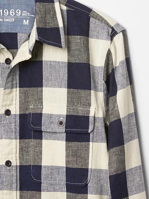 Image number 3 showing, Linen-cotton buffalo plaid shirt