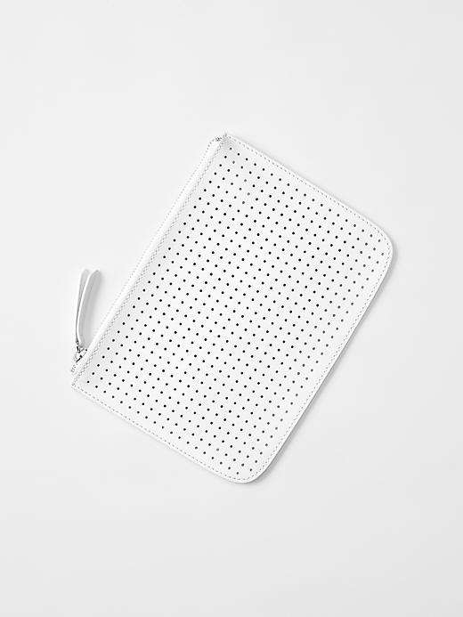 View large product image 1 of 1. Perforated leather clutch