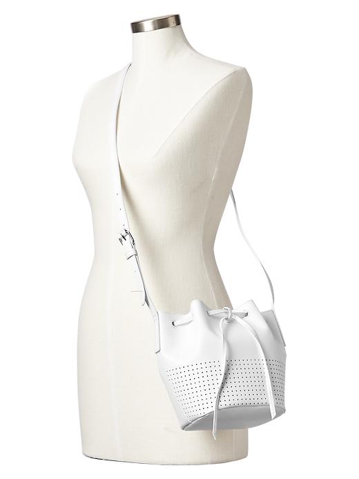 View large product image 2 of 3. Perforated leather drawstring bucket bag