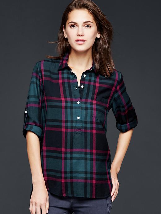 View large product image 1 of 1. Flannel roll-sleeve henley