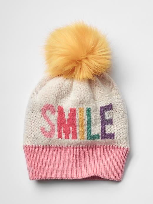 View large product image 1 of 1. Smile knit pom-pom beanie