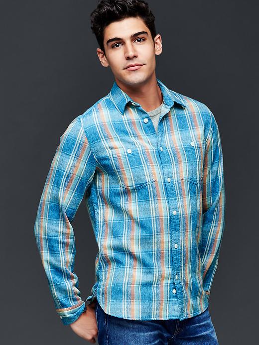 UPC 198317000001 product image for Gap 1969 Salt Plaid Shirt - Blue | upcitemdb.com