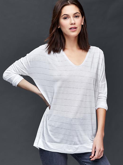 View large product image 1 of 1. Scoop neck stripe tunic