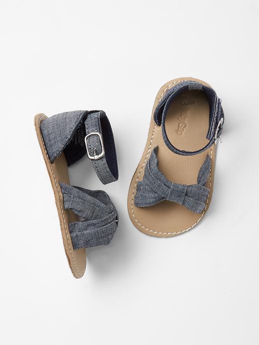 View large product image 1 of 1. Chambray cross strap sandals
