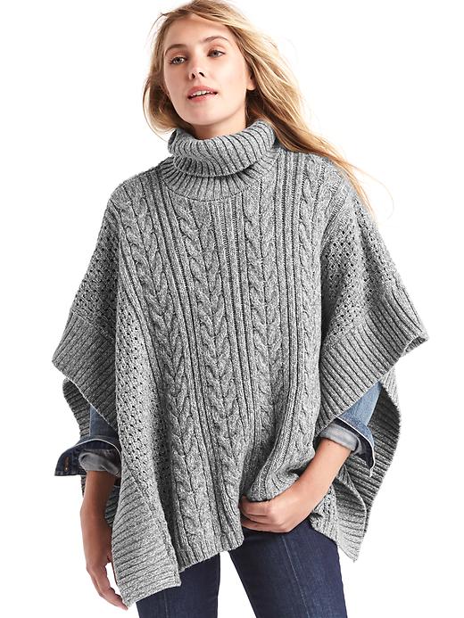 View large product image 1 of 1. Cableknit turtleneck poncho
