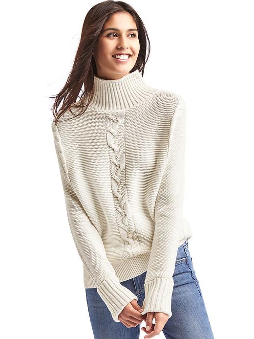 View large product image 1 of 1. Plait cable knit mockneck sweater