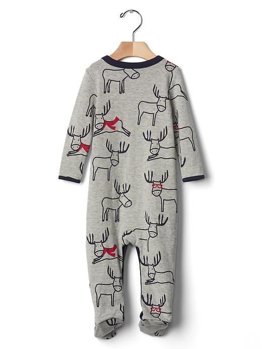 View large product image 2 of 3. Reindeer double-knit footed one-piece