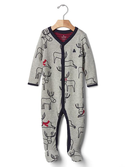 View large product image 1 of 3. Reindeer double-knit footed one-piece