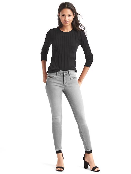 Image number 3 showing, Mid rise zip pocket true skinny ankle jeans