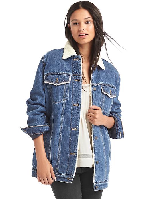 Image number 1 showing, 1969 icon long sherpa-lined denim jacket