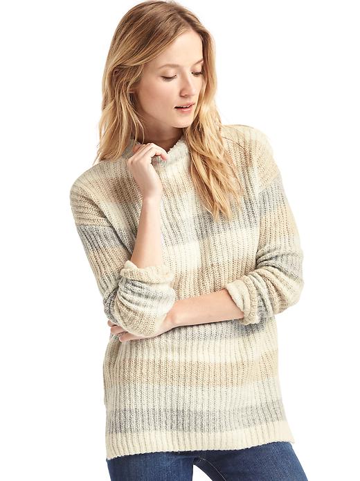 View large product image 1 of 1. Multi-color stripe tunic sweater