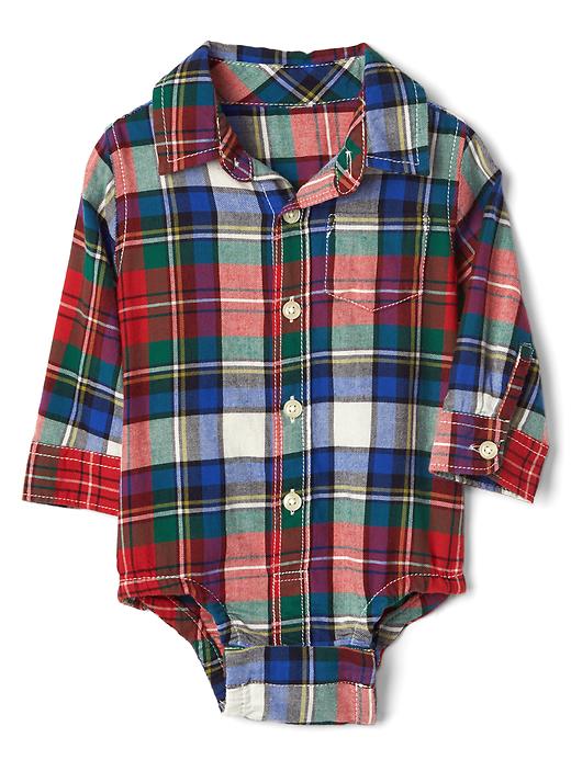 Image number 1 showing, Plaid flannel long sleeve bodysuit