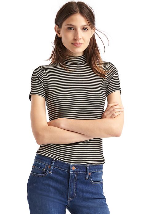 View large product image 1 of 1. Cozy modal stripe mockneck top