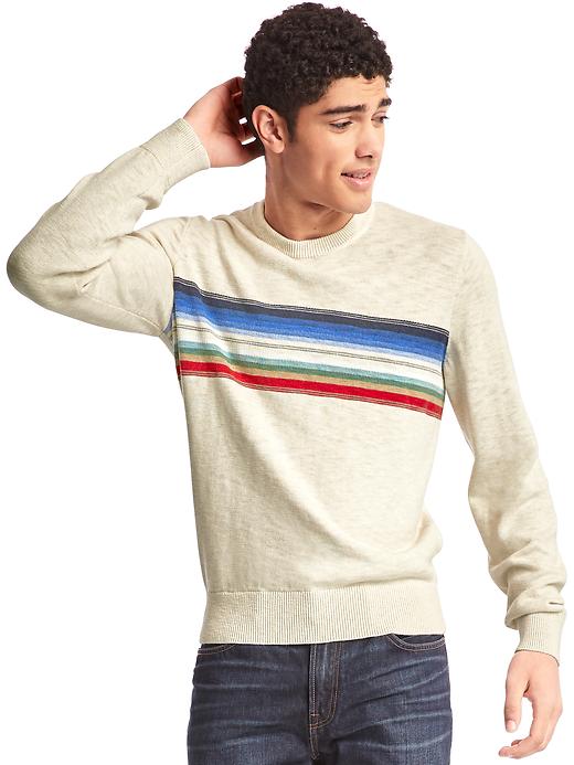 Image number 1 showing, Southwestern chest-stripe crew sweater