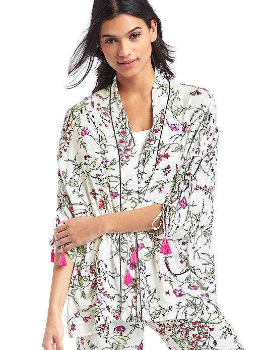 Image number 1 showing, Floral tassel-tie robe