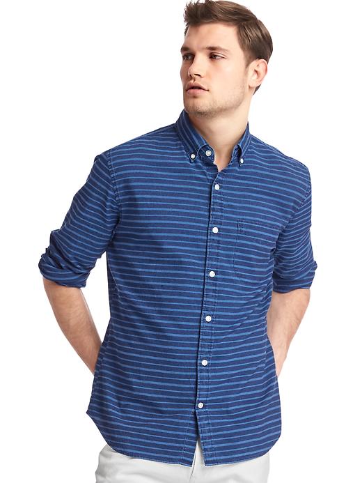 UPC 196809000027 product image for Gap Indigo Stripe Slim Fit Shirt - Blue stripe | upcitemdb.com