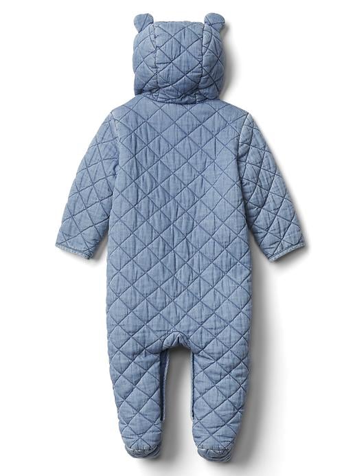 Image number 2 showing, Baby Quilted Chambray Bear One-Piece