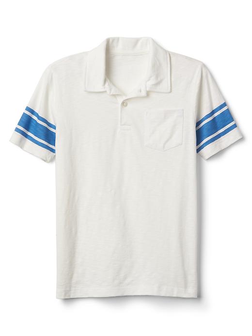 View large product image 1 of 1. Stripe-sleeve pocket polo