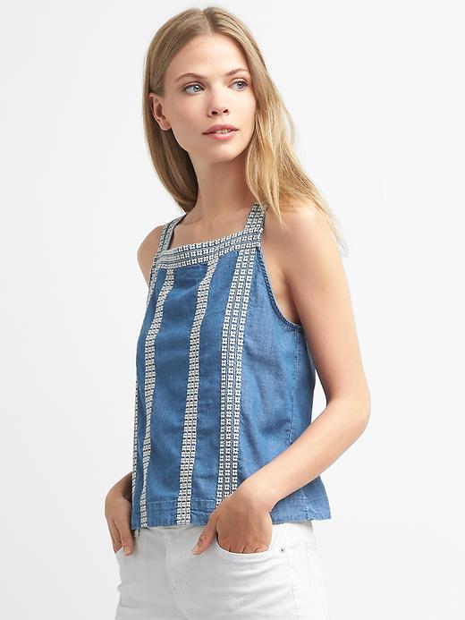 Image number 1 showing, TENCEL&#153 denim embroidery tank