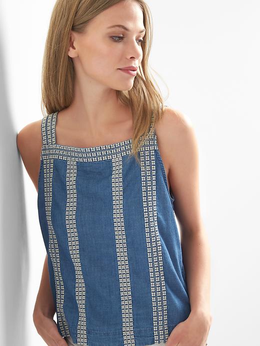 Image number 5 showing, TENCEL&#153 denim embroidery tank