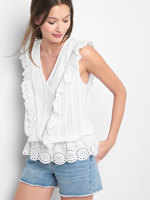 View large product image 1 of 1. Flutter-sleeve peplum top