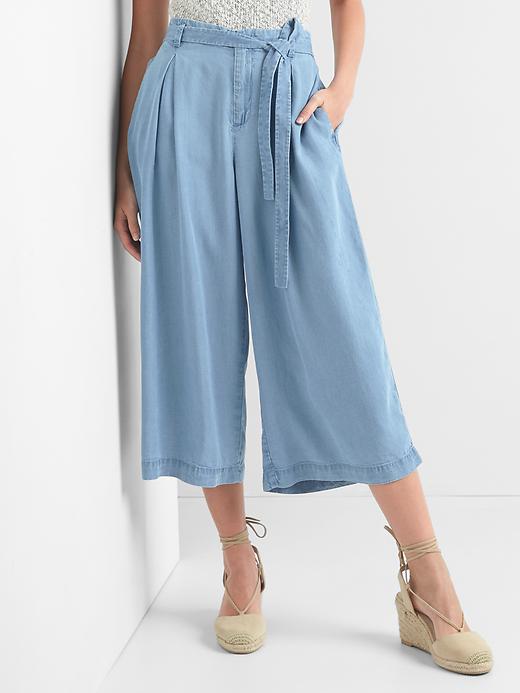 Image number 1 showing, TENCEL&#153 pleated wide-leg crop trousers
