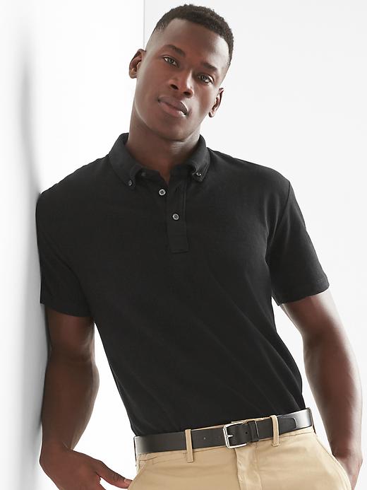 Image number 1 showing, Button down collar pique slim fit polo