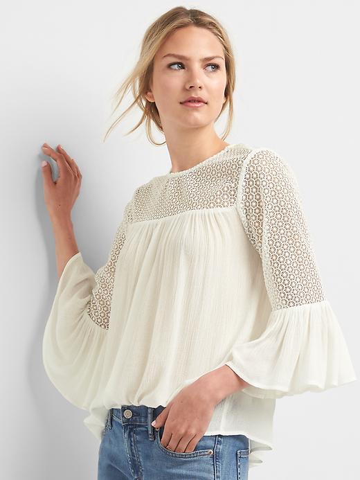 Image number 1 showing, Lace bell sleeve top