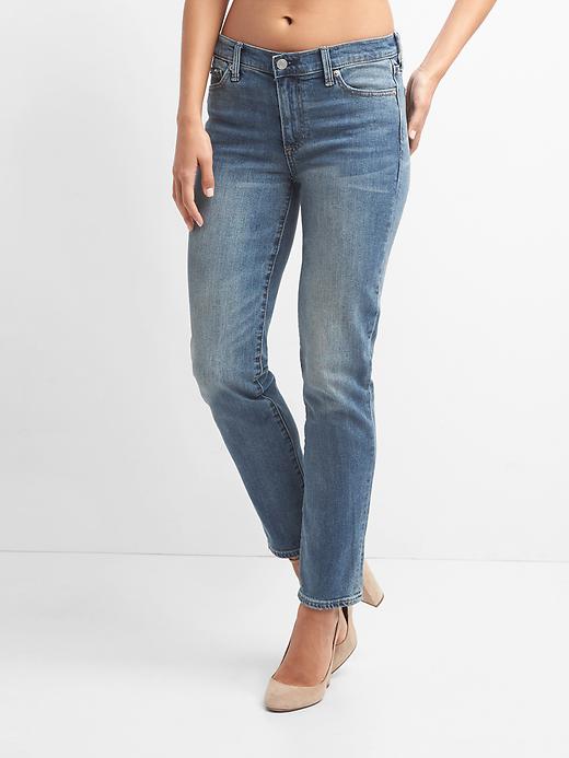 Image number 8 showing, Mid Rise Real Straight Jeans in Medium Vintage Wash