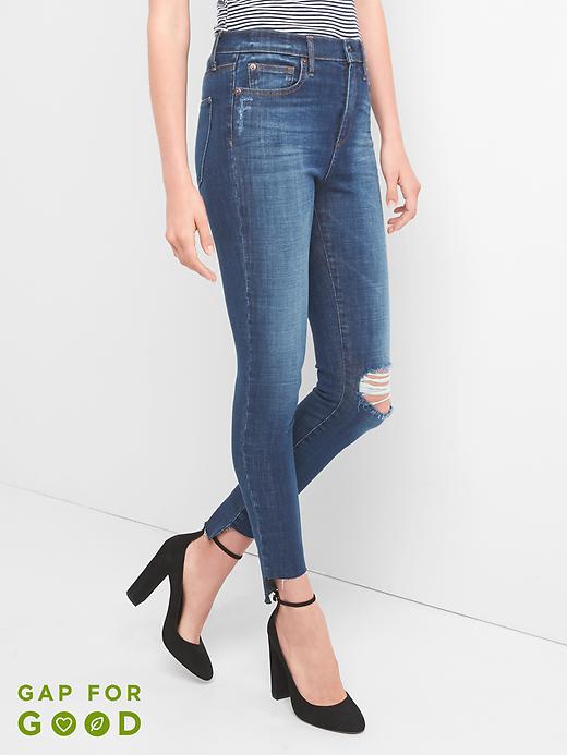 Image number 1 showing, Super High Rise True Skinny Jeans with Step-Hem in 360 Stretch
